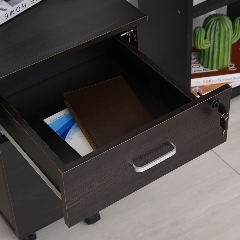 Vinsetto 2-Drawer Locking Office Filing Cabinet w/ 5 Wheels Rolling Storage Hanging Legal Letter Files Cupboard Home Organisation Black Wood Grain