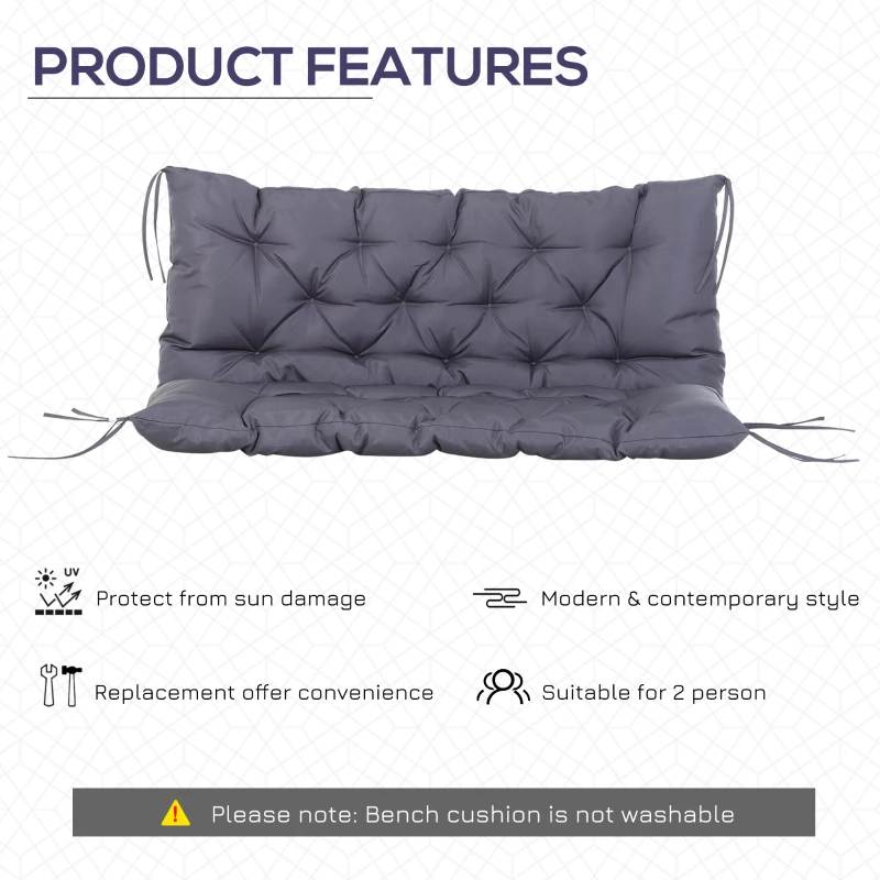 Outsunny Replacement Two-Seater Bench Cushion - Light Grey