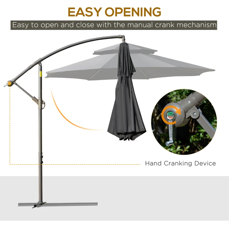 Outsunny 2.7m Banana Parasol Cantilever Umbrella with Crank Handle, Double Tier Canopy and Cross Base for Outdoor, Hanging Sun Shade, Black(m-4)