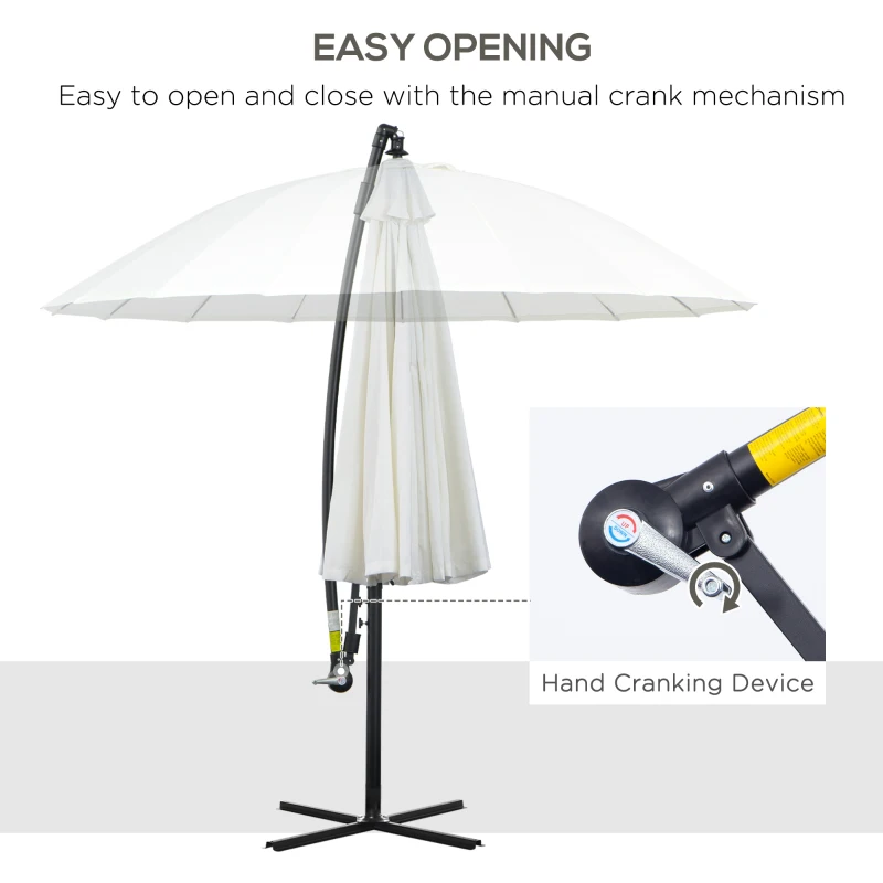 Outsunny 3(m) Cantilever Umbrella 18 Ribs & Vents Adjustable Angle for Patio Cream White