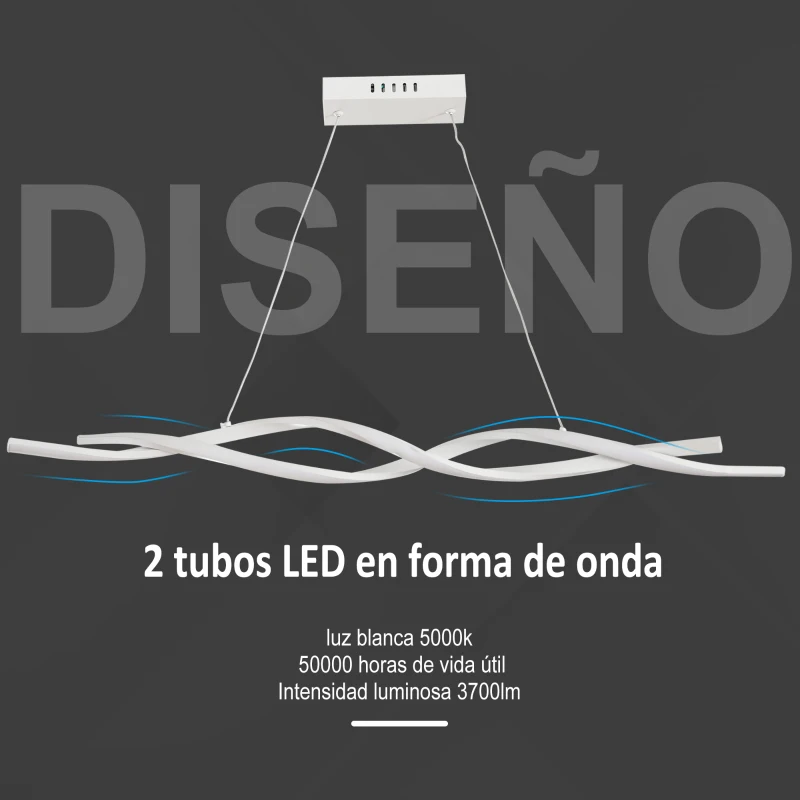 HOMCOM Lámpara Colgante Moderna con LED IP20 38W 3700lm y Cuerdas Ajustables Lámpara de Suspensión de Aluminio para Salón Comedor Dormitorio 90x9x9 cm Blanco