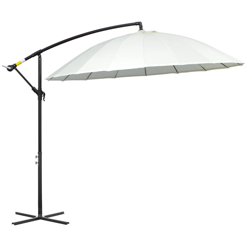 Outsunny 3(m) Cantilever Umbrella 18 Ribs & Vents Adjustable Angle for Patio Cream White