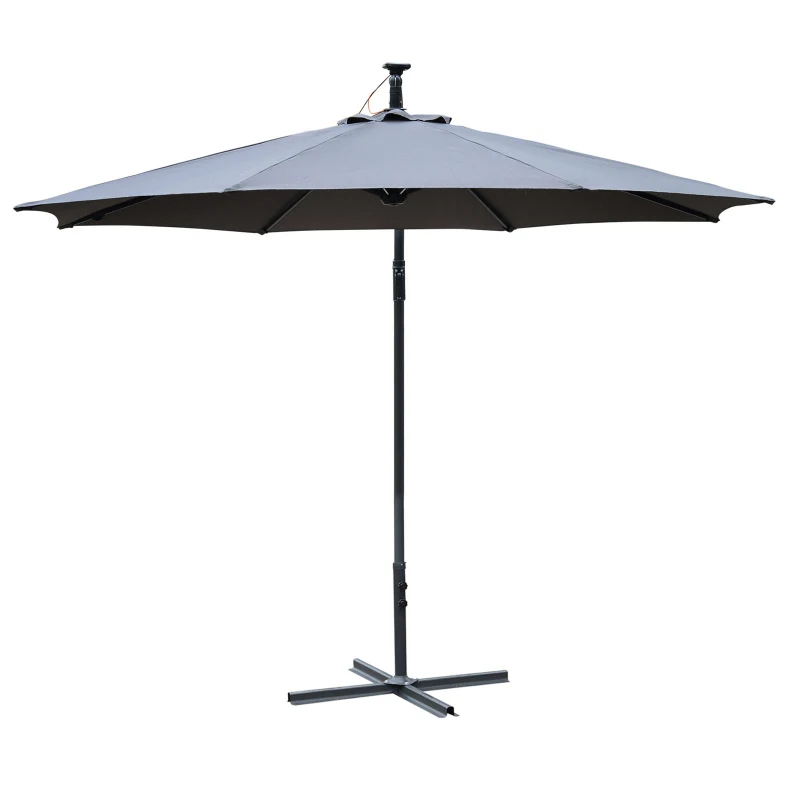 Outsunny 2.95m LED Patio Banana Umbrella Cantilever Parasol w/ Crank Cross Base