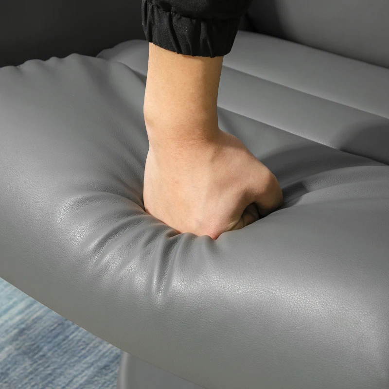 HOMCOM Sillón de Salón con Otomana Reposapiés Tapizado en PU Sillón Relax Reclinable hasta 135° y Giratorio 360° con Respaldo Ajustable para Salón Dormitorio Oficina 80x84x100 cm Gris