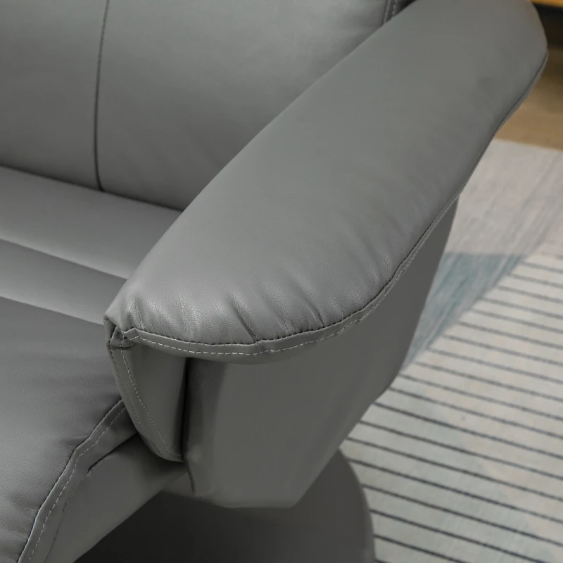 HOMCOM Sillón de Salón con Otomana Reposapiés Tapizado en PU Sillón Relax Reclinable hasta 135° y Giratorio 360° con Respaldo Ajustable para Salón Dormitorio Oficina 80x84x100 cm Gris