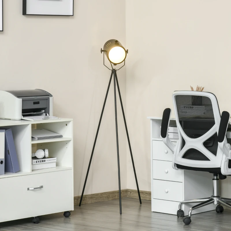 HOMCOM Lámpara de Pie con Trípode de Metal Casquillo E27 Máx. 25W IP20 Pantalla Ajustable Interruptor de Pie Lámpara de Suelo para Salón Dormitorio Oficina Ø58x136 cm Negro