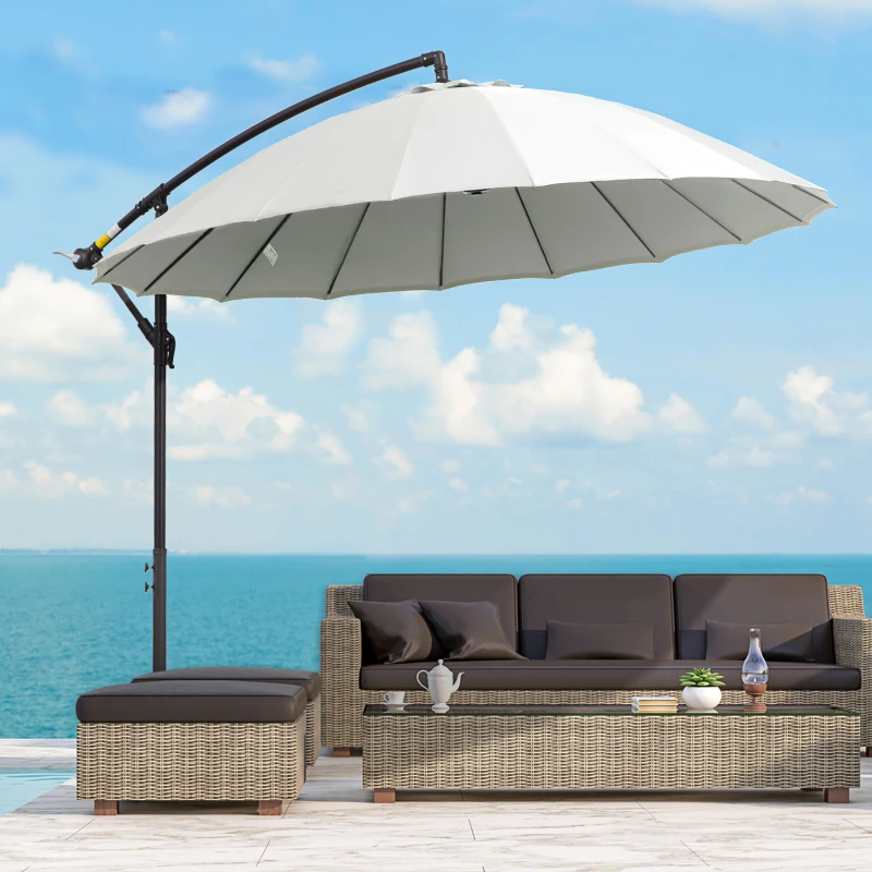 Outsunny 3(m) Cantilever Umbrella 18 Ribs & Vents Adjustable Angle for Patio Cream White