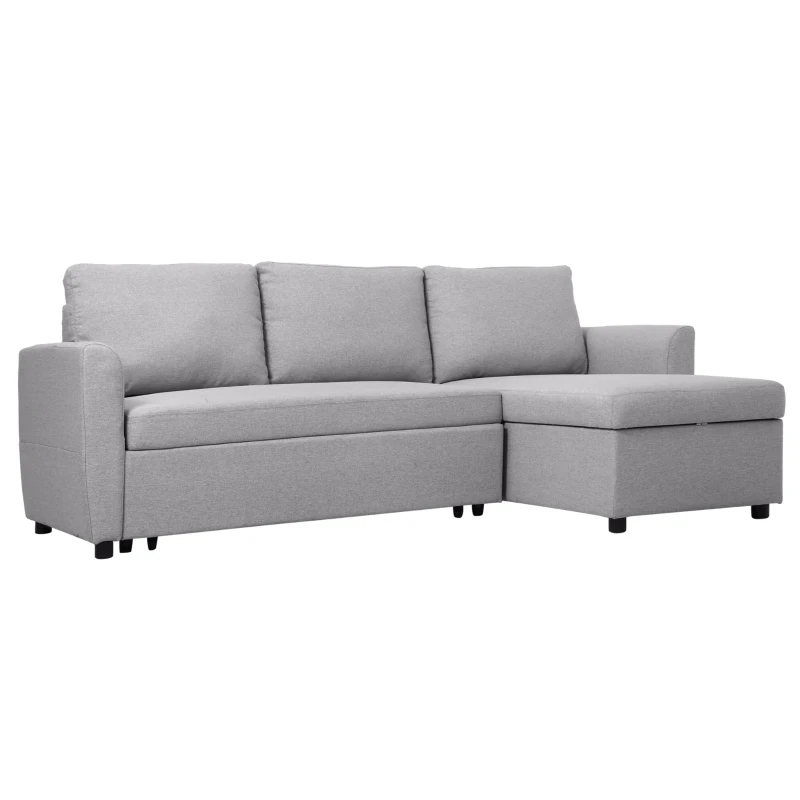 HOMCOM Ecksofa Stoffsofa Schlafsofa Sofabett Sofa mit Schlaffunktion Eckcouch Couchgarnitur mit Chaiselongue L-Form leinenartiges Polyester Schaumstoff PP-Kunststoff Grau 217 x 134 x 85 cm