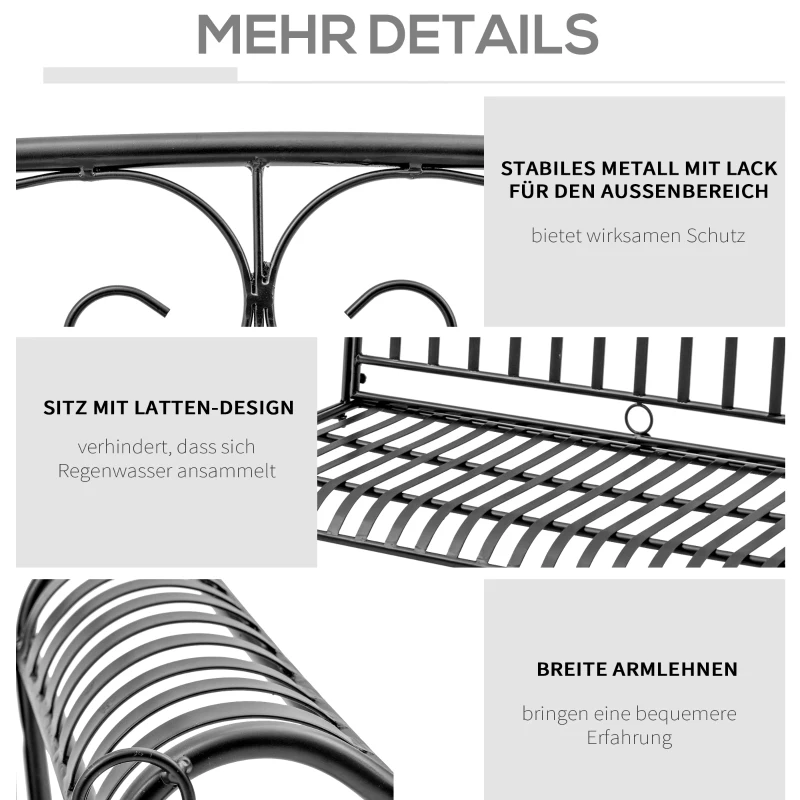 Outsunny Hängebank aus Metall 2-Sitzer Gartenschaukel zum Aufhängen für 2 Personen Schaukelbank mit Ketten Patio Terrasse Hinterhof Schwarz 137 x 58 x 53 cm