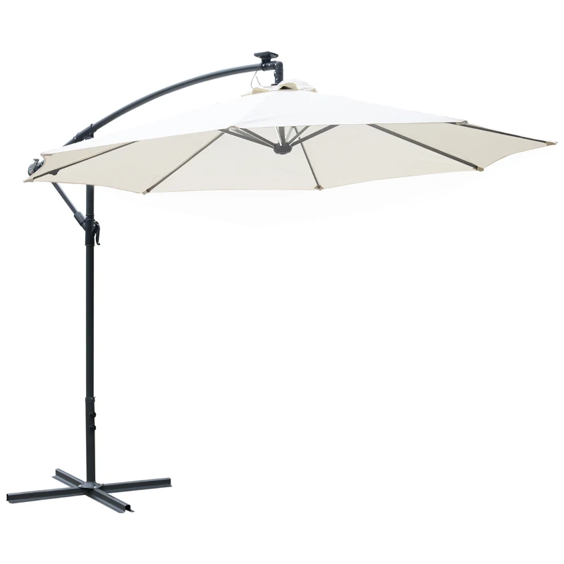 Outsunny Umbrella Parasol W/Solar Powered LED strips, Φ2.95x2.45H m-Cream