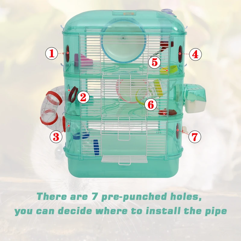 PawHut Cusca pentru Hamster 3 Niveluri, Verde, 40.5x28x55cm