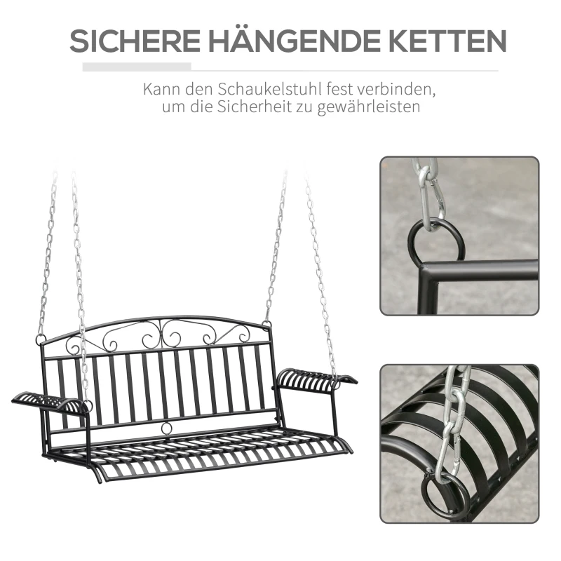 Outsunny Hängebank aus Metall 2-Sitzer Gartenschaukel zum Aufhängen für 2 Personen Schaukelbank mit Ketten Patio Terrasse Hinterhof Schwarz 137 x 58 x 53 cm