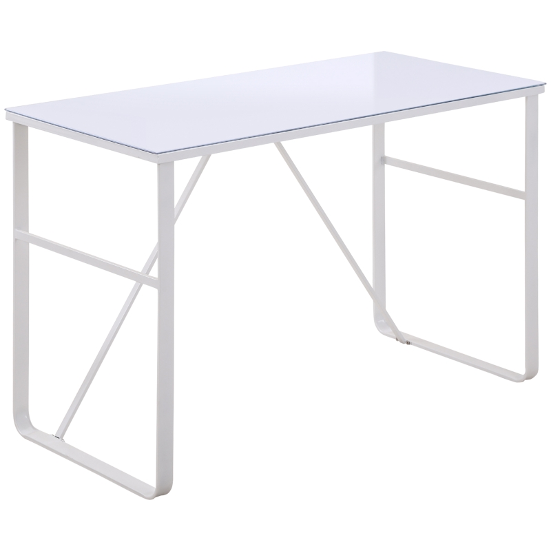 HOMCOM Escritorio Mesa de Ordenador 120x60x74,5 cm con Tablero de Vidrio Templado y Patas de Metal Carga 80 kg Estilo Moderno para Oficina Estudio Dormitorio Blanco