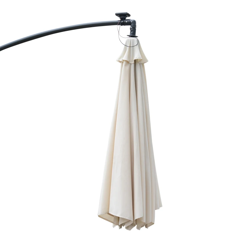 Outsunny Umbrella Parasol W/Solar Powered LED strips, Φ2.95x2.45H m-Cream