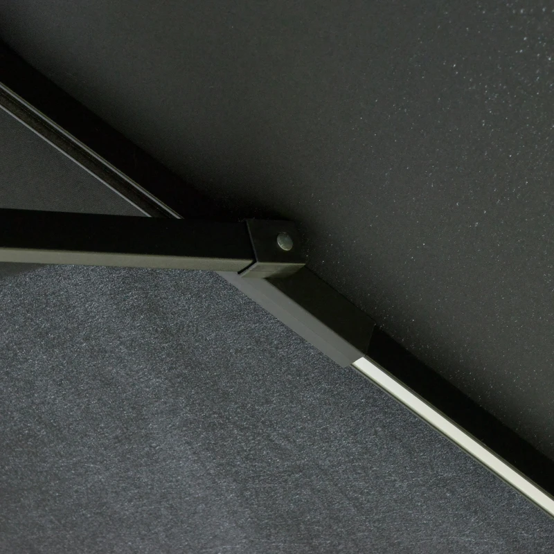 Outsunny 3(m) Cantilever Banana Parasol Hanging Umbrella with LED Solar lights, Crank, 8 Sturdy Ribs and Cross Base for Outdoor, Garden, Patio, Black