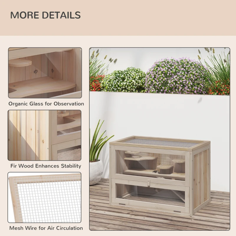 Pawhut Cuscă pentru Hamsteri și mici Rozătoare din Lemn de Brad 60x35x42cm