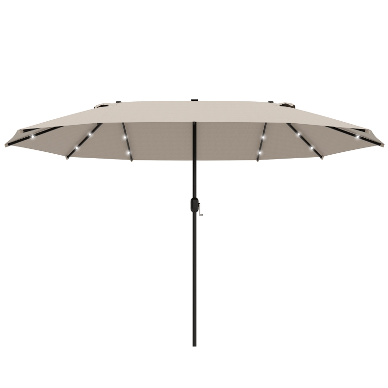 Outsunny Garden Parasol 4.4m Double-Sided Sun Umbrella Patio Parasol LED Solar Lights Khaki