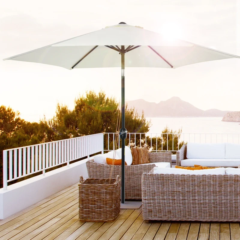 Outsunny Chapéu de Sol de Jardim Ø270x235cm Chapéu de Sol de Alumínio Reclinável com Manivela e 6 Hastes para Terraço Exterior Balcão Creme