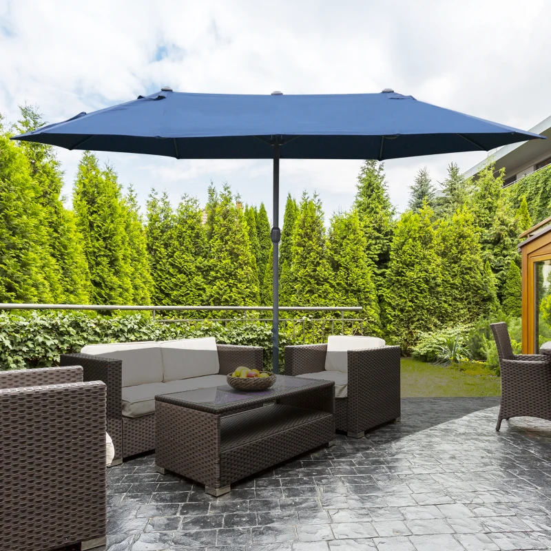 Outsunny 4.6M Sun Umbrella Canopy Double-sided Crank Sun Shade w/ Cross Base Dark Blue