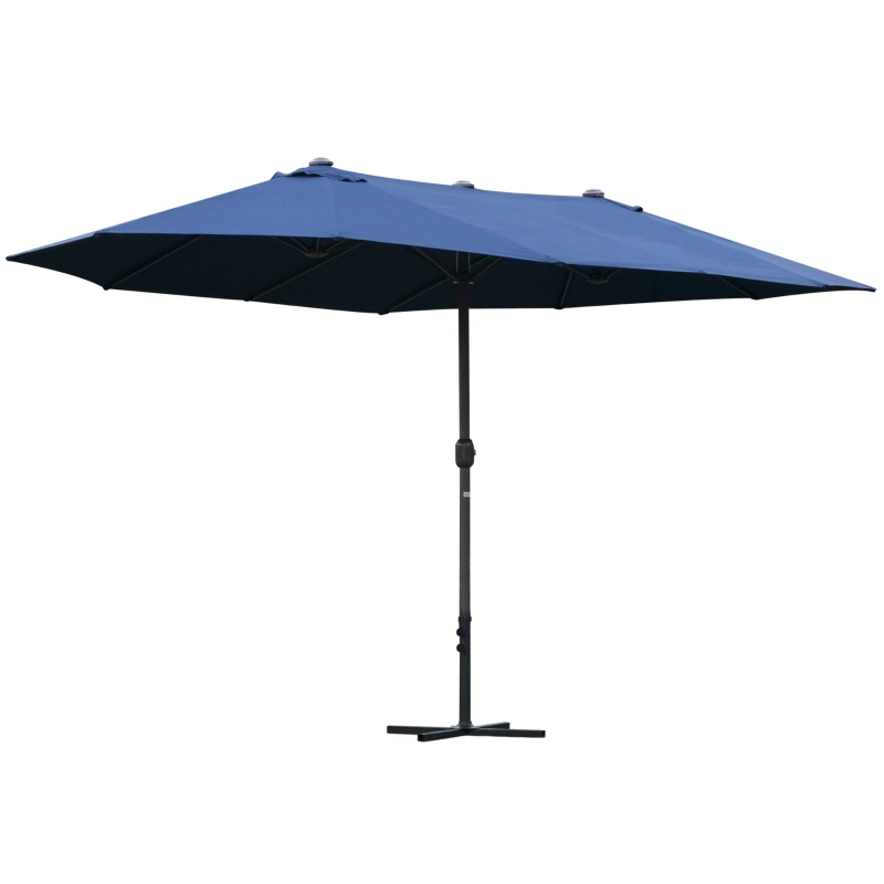 Outsunny 4.6M Sun Umbrella Canopy Double-sided Crank Sun Shade w/ Cross Base Dark Blue