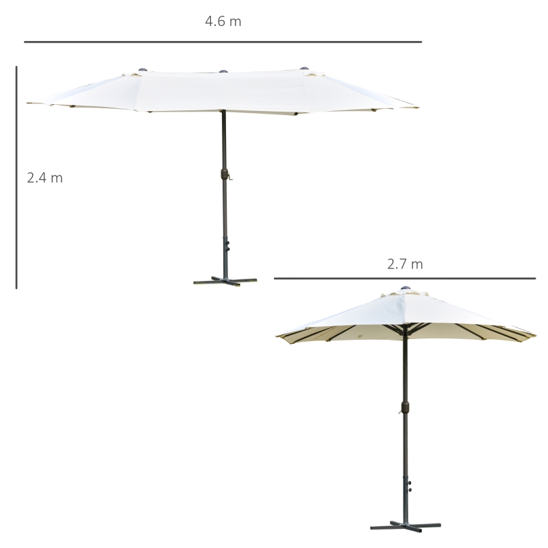 Outsunny 4.6M Sun Umbrella Canopy Double-sided Crank Sun Shade w/ Cross Base Off White