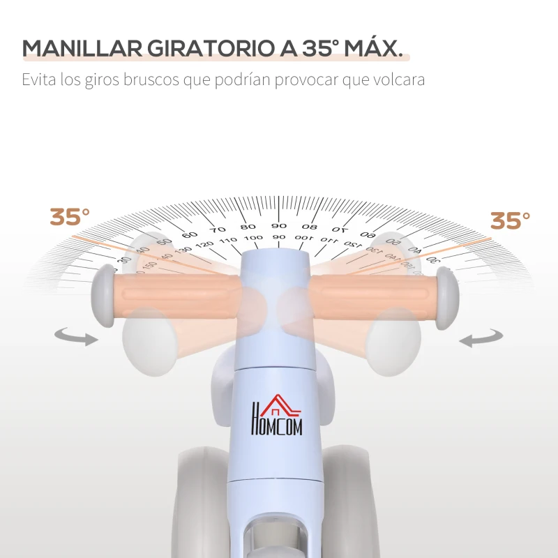 HOMCOM Bicicleta sin Pedales para Niños de 1-3 Años Bicicleta de Equilibrio con 3 Ruedas Silenciosas Correpasillos Triciclo de Bebé 60x24x37 cm Azul