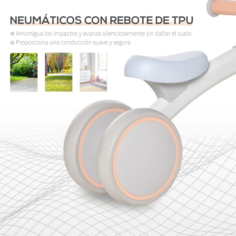 HOMCOM Bicicleta sin Pedales para Niños de 1-3 Años Bicicleta de Equilibrio con 3 Ruedas Silenciosas Correpasillos Triciclo de Bebé 60x24x37 cm Azul