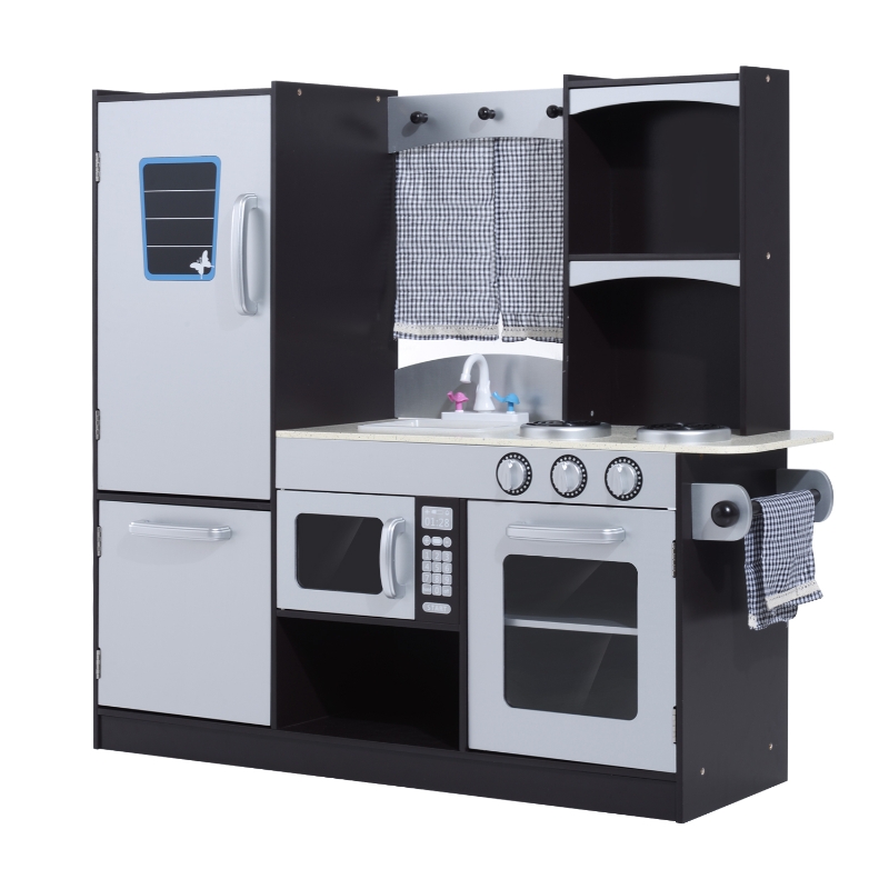 HOMCOM Cocina de Juguete Cocinita Infantil Madera Grande Juego de Imitación para Niños +3 Años con Accesorios Horno Microondas Fregadero 105x31.5x95cm