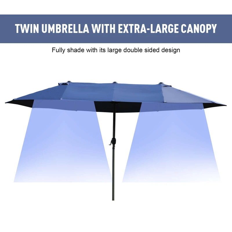 Outsunny Double-side Umbrella Parasol, Φ2.7x4.6Wx2.4H m-Blue