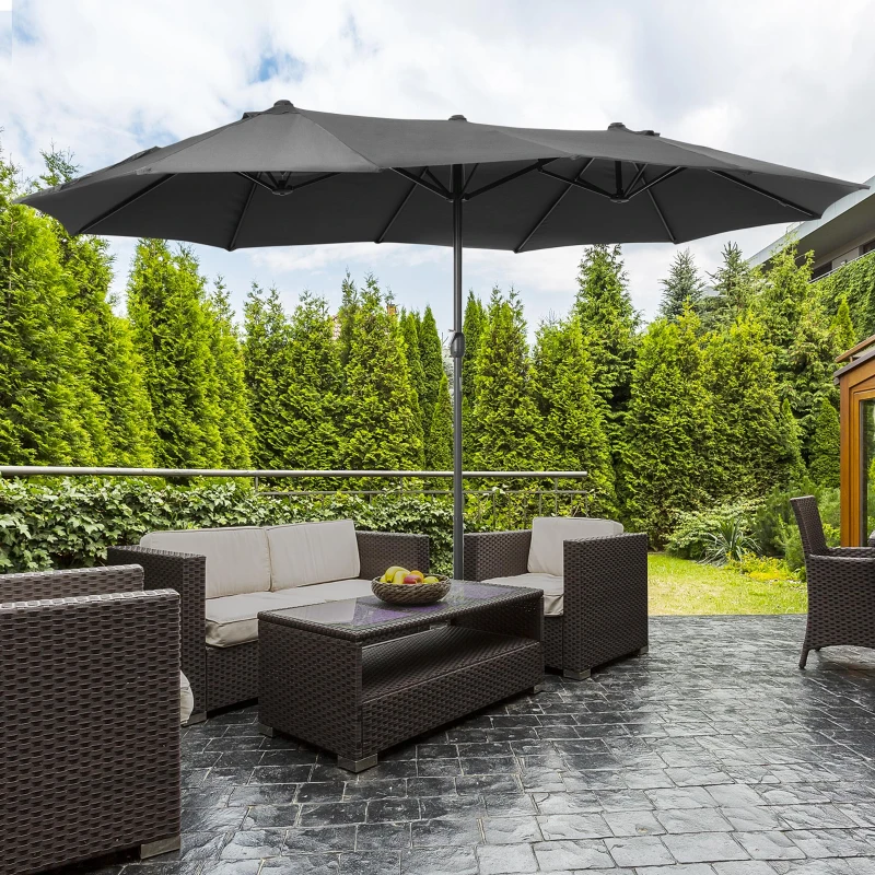 Outsunny 4.6M Sun Umbrella Canopy Double-sided Crank Sun Shade w/ Cross Base Grey