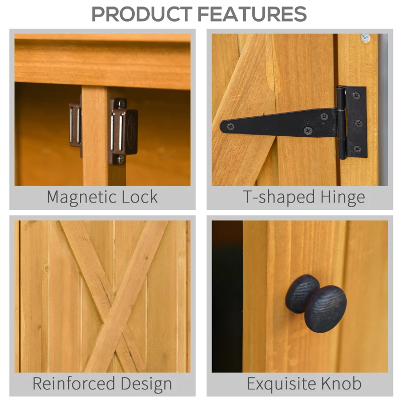 Outsunny Garden Shed Wooden Garden Storage Shed Fir Tool Cabinet Organiser with Shelves Double Door, 110L x 55W x117Hcm, Natural