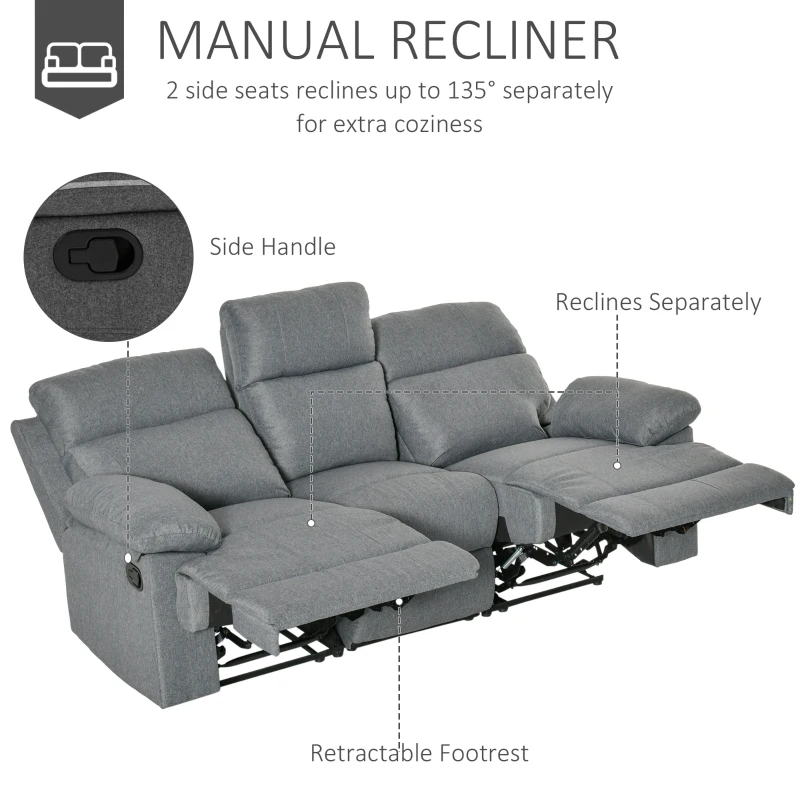 HomCom canapea 3 locuri, cu extensie, 185x95x97 cm