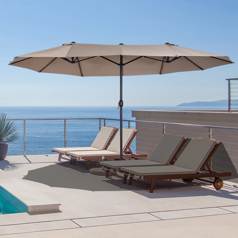 Outsunny 4.6m Double-Sided Patio Parasol Sun Umbrella-Tan
