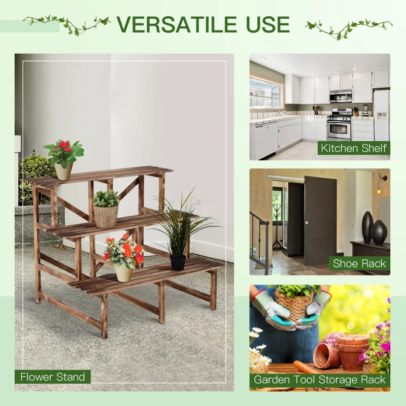 Outsunny 3 Tier Flower Stand Wood Planter Ladder Display Shelf Rack for Garden Outdoor Backyard 100Lx80Wx80H(cm)