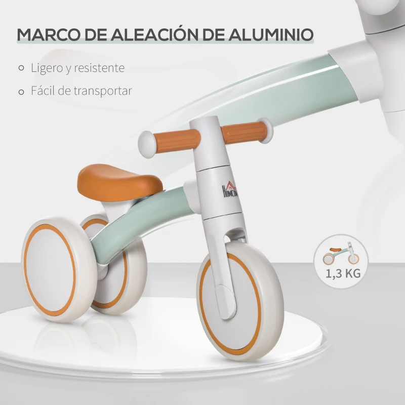 HOMCOM Bicicleta sin Pedales para Niños de 1-3 Años Bicicleta de Equilibrio con 3 Ruedas Silenciosas Correpasillos Triciclo de Bebé 60x24x37 cm Marrón