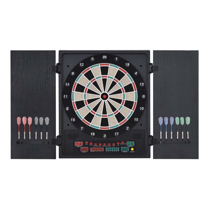 HOMCOM Elektronische Dart-set, Dartboard, Dartscheibe mit 12 Darts, Schwarz+Weiß, 27 Spiele und 202 Trefferoptionen für 8 Spieler, 51 x 6,5 x 57 cm