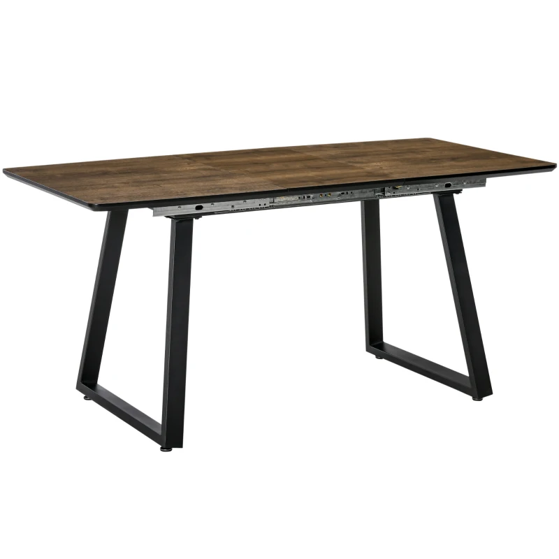 HOMCOM Masa de sufragerie extensibila Blat dreptunghiular cu efect de lemn pentru 4-6 persoane cu cadru metalic si frunze ascunse pentru bucatarie, sufragerie, living