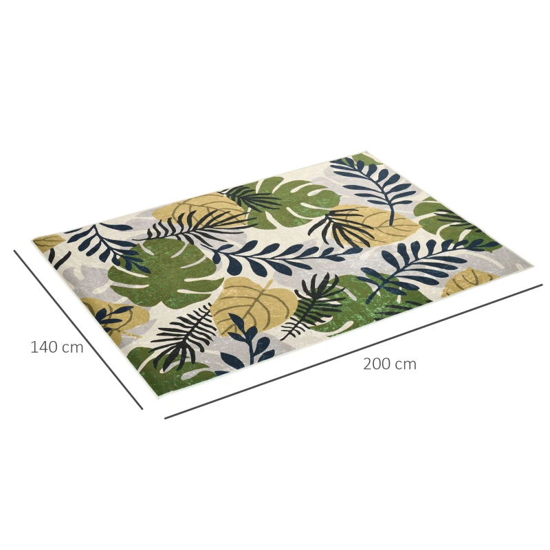 HOMCOM Covor verde modern, covoare cu frunze Covor mare pentru sufragerie, dormitor, sufragerie, 140x200 cm