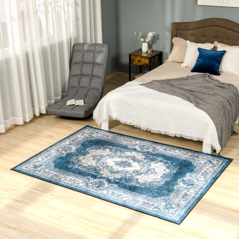 HOMCOM Covor Albastru Persan, Covoare Moderne Covor Mare pentru Living, Dormitor, Sufragerie, 140x200 cm