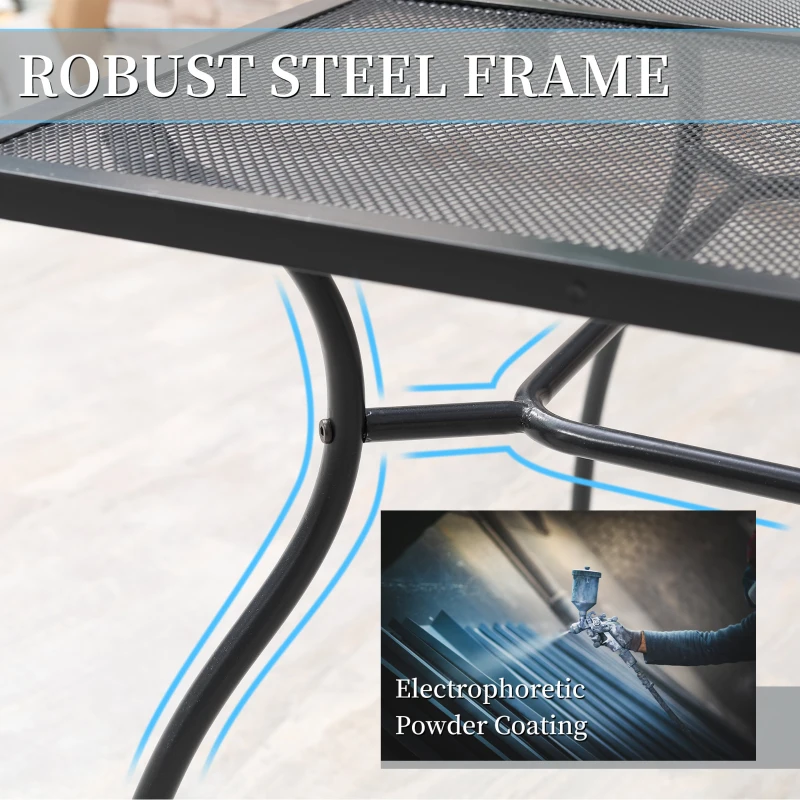 Outsunny Masa mare pentru terasa pentru 6 persoane, 150 cm cu cadru metalic, neagra