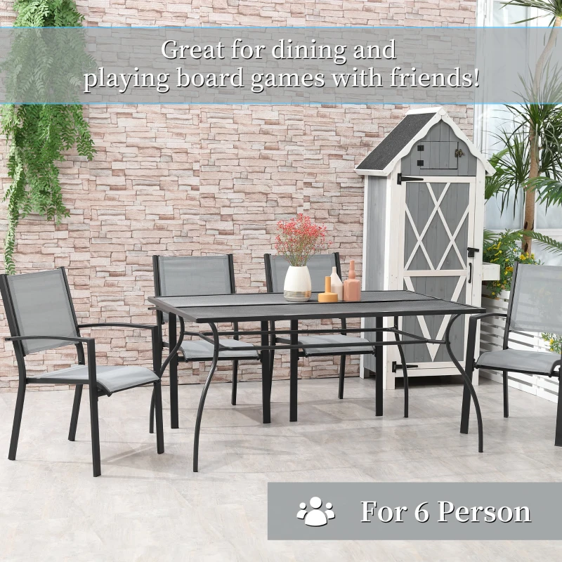 Outsunny Masa mare pentru terasa pentru 6 persoane, 150 cm cu cadru metalic, neagra