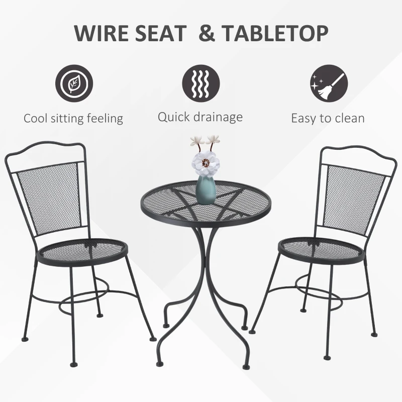 Set Bistro Outsunny din 3 Piese, Set Pliabil de Terasa in Aer Liber cu Scaune Metalice si Masa Rotunda pentru Curte