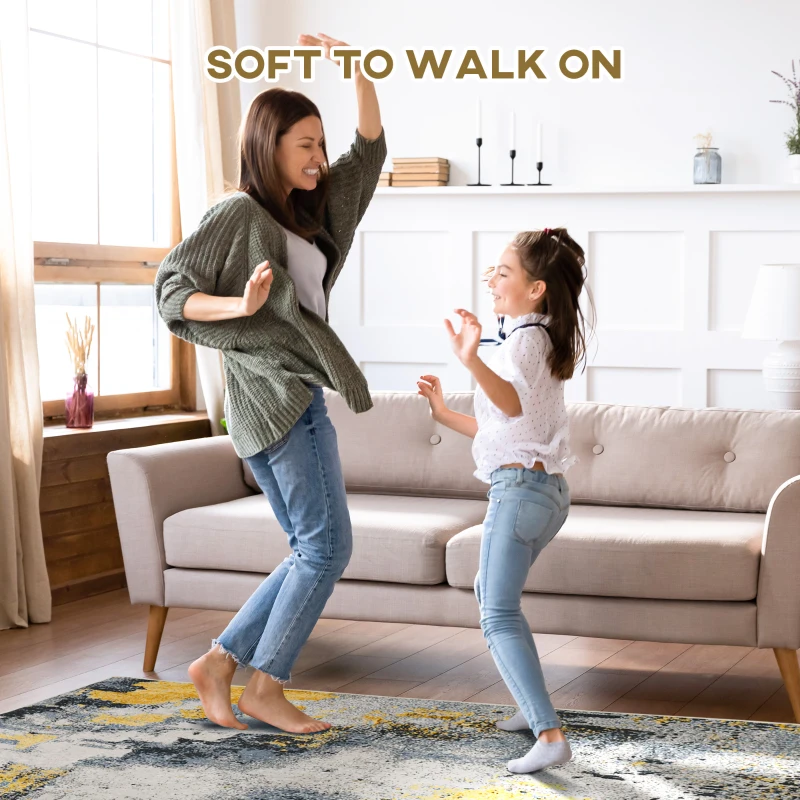 HOMCOM Covor Modern, Zona de redare abstracta Covor Galben Mare pentru Sufragerie, Dormitor, Sufragerie, 140x200 cm