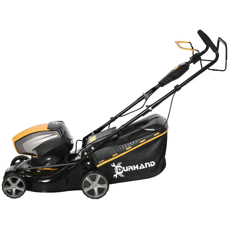 Cositoare autopropulsata DURHAND, cositoare fara fir cu 6 inaltimi de taiere reglabile, latime de taiere 42cm, caseta pentru iarba 45L, baterie 2.5Ah si incarcator incluse