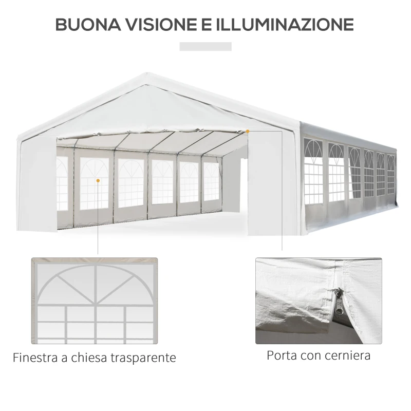 Outsunny Cort cu Pereti Detasabili si Intrare cu Fermoar, din Otel si PE, 1200x600x320cm, Alb