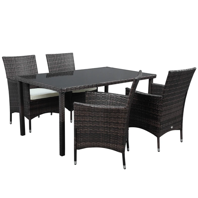 Outsunny Set masa si scaune 5 piese din rattan PE pentru exterior, cotiere din rachita, pentru terasa