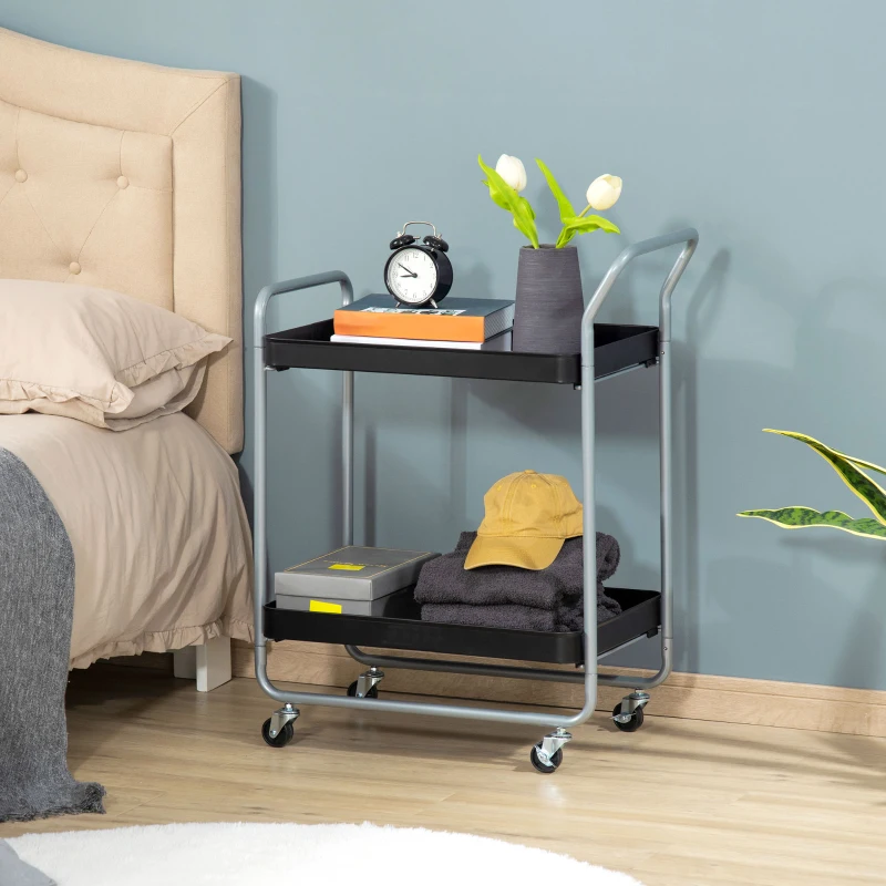 HOMCOM carucior rulant, utilitar, 2 rafturi 63x40.4x83.5 cm
