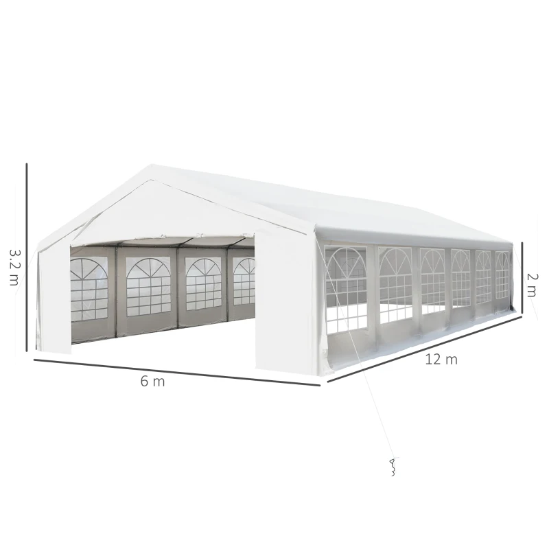 Outsunny Cort cu Pereti Detasabili si Intrare cu Fermoar, din Otel si PE, 1200x600x320cm, Alb