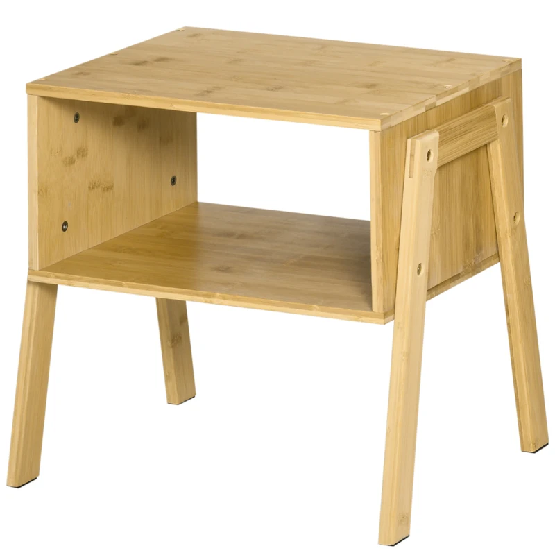 HOMCOM Noptiera Multifunctionala Masuta pentru Canapea din Bambus Natural, Design Deschis, 43x32.5x42cm, Culoare Natur(m-11)
