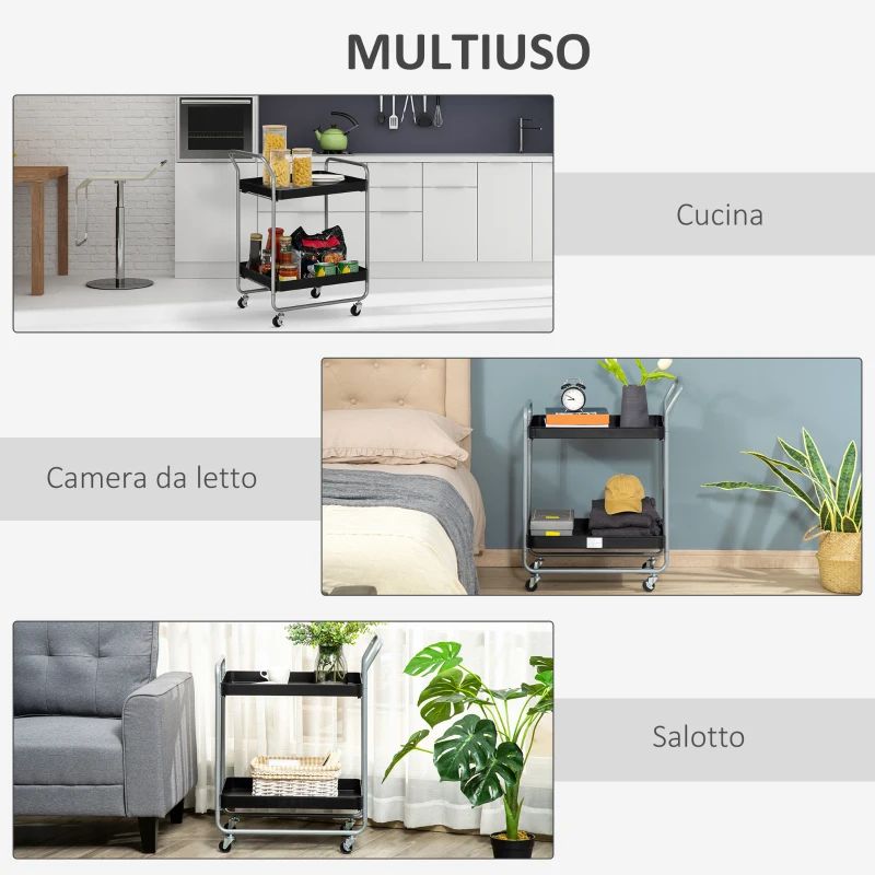 HOMCOM carucior rulant, utilitar, 2 rafturi 63x40.4x83.5 cm